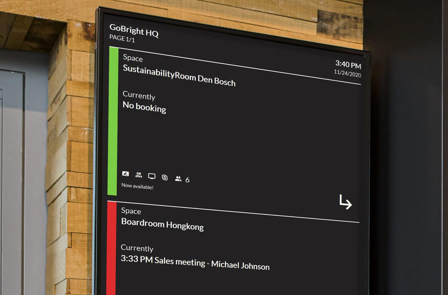 Digitaal scherm met een meetingroom overzicht, perfect plaatje van een smart office of slim kantoor