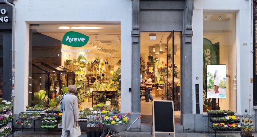 De Aveve pop-up store: een groene oase met dynamische schermcommunicatie